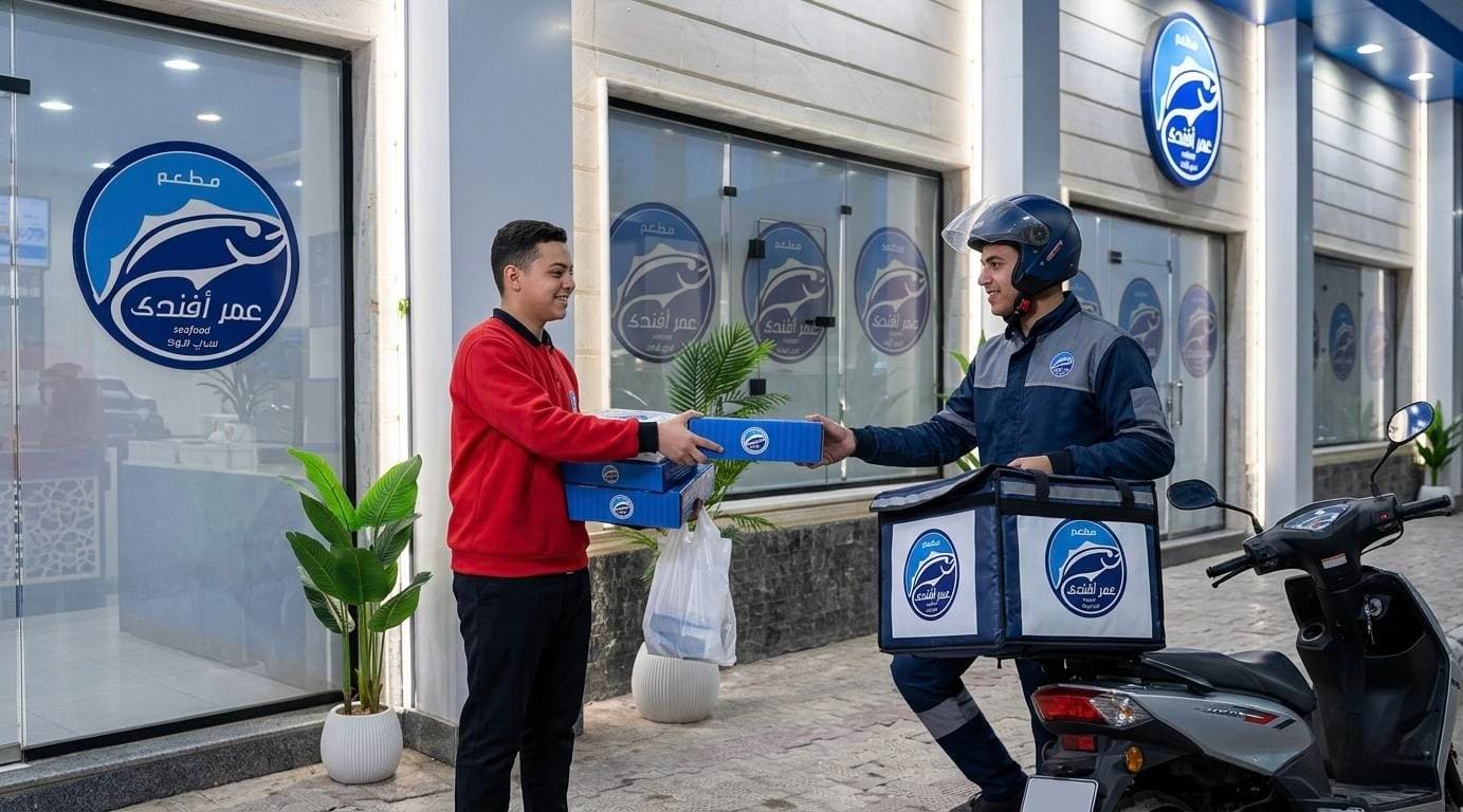 فرع عمر أفندي والتوصيل، Omar Afandy storefront and delivery